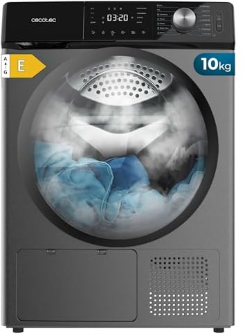 Cecotec Secadora de Ropa Bomba de Calor 10 kg Bolero Dresscode Dry 10355 Steel. Clase Equivalente A++, 14 Programas, 4 Niveles de Secado, Funciones de Stop&Go, Delay Start, KidLock y DiamondCare, Inox