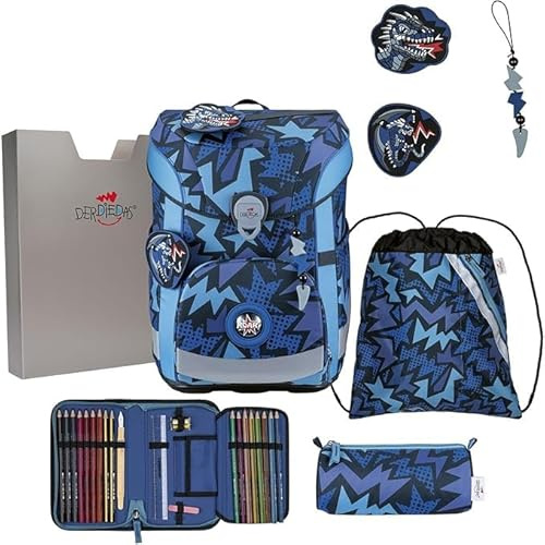 DerDieDas Schulranzen ErgoFlex Light Set 6-teilig Dark Dragon blau