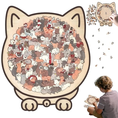 Katzenpuzzle, Holzpuzzle Katze, 135 Teiliges Colored Holzpuzzle, Morandi-farbiges Holzpuzzles in Katzenform kreatives Puzzle Geschenk Wooden Puzzle für Geschenke Katzenliebhaber, Heimdekoration