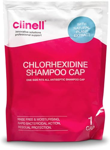 Clinell Chlorhexidine Antiseptic Shampoo Cap - Pack of 5 Cap - Anti-Bacterial, Use on Dry Hair, Kills Pathogens, Residual Protection - Rinse Free, One Step Solution