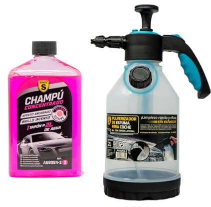 SPSIL Pack Lavado de Coche-Champú Concentrado pH Neutro con Espuma Activa Floral Suave 500ml + Pulverizador de Espuma 2L,Kit Completo para Limpieza Profesional en Coches y Motos
