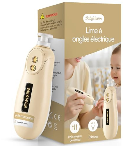 BabyHaven Lime à Ongles Électrique Bébé Rechargeable, Coupe-Ongles Électrique Silencieux avec Lumière LED Douce, Kit Soin des Ongles pour Nouveau-Nés, Bébés et Enfants, 6 Têtes de Rechange