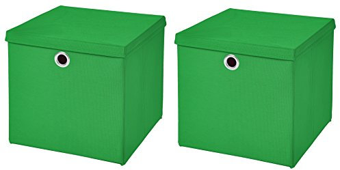CM3 2 Stück Grün Faltbox 32 x 32 x 32 cm Aufbewahrungsbox faltbar mit Deckel
