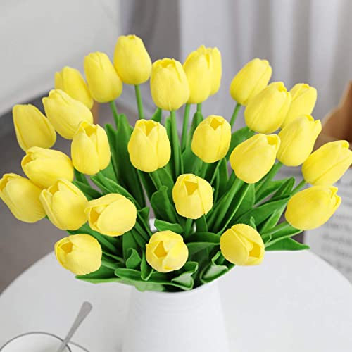Veryhome Künstliche Blumen Gefälschte Blume Tulpe Latex Material Real Touch für Hochzeitszimmer Home Hotel Party Dekoration und DIY Decor ( Gelb - 20Stück )