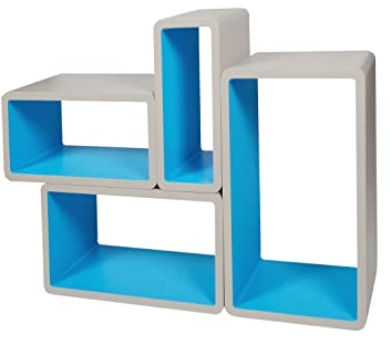 Verstärkte Vielen Farben MDF Retro Design Cube 4er Set Regal Regale Wandregal Deko Würfel CD DVD Lounge Cuben LO01P (Grau/Blau)