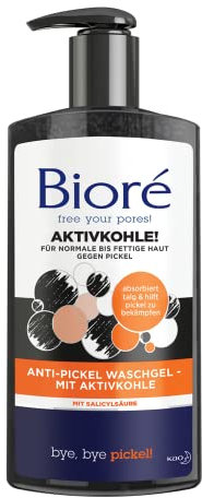 Bioré Anti-Pickel Waschgel Mit Aktivkohle, 2er Pack (2 X 200 Ml), Normale Bis Fettige Haut, Ph-Neutral, Dermatologisch Getestet