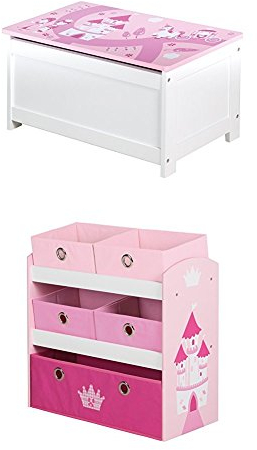 roba Spielzeug-Truhe 'Krone' + Spielregal 'Krone', rosa/weiß