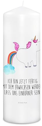 Mr. & Mrs. Panda Laternenkerze Einhorn Pupsen 29 x 8 cm XL - Geschenk, Wachskerze, Regenbogen, Kommunionskerze, Freundin, Handgemachte Kerze, Pups, Grosse, Unicorn, Stumpenkerze, Spaß