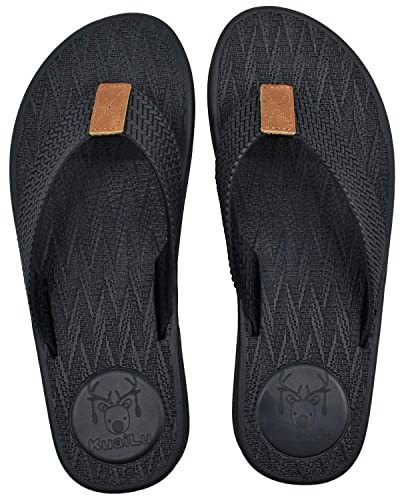 KuaiLu Tongs en Mousse pour Hommes Sandales en Cuir Non Glissant pour Soutien De La Voûte Plantaire, Noir1, 43 EU