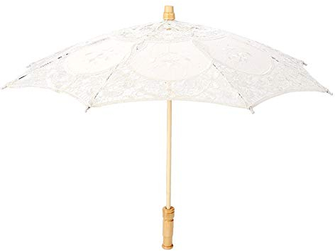 Nikou Lace Umbrella - Handgemachte Spitze Blumen Stickerei Parasol Hochzeit Regenschirm für Braut Baumwolle Mode Holzgriff Dekoration Regenschirm (Farbe : Beige L)