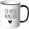 JUNIWORDS Tasse, Ich hasse Menschen, Schwarz, Keramik, 330 ml, Modern, Zuhause