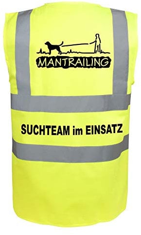 Mantrailing Warnweste Hundesport Sicherheitsweste Suchteam im Einsatz (Motiv 2) (L, Neongelb)