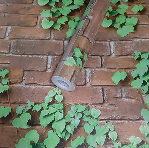 Visario Tapeten Folie 3000-S selbstklebend braune Ziegel mit Ranke und grünen Blättern Dekor 10 m x 45 cm Dekorfolie Möbelfolie Tapete 3065