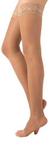 CALZITALY Zehenfreie Medizinische Halterlose mit Starker Abgestufter Kompression 18-22 mm/Hg | Schwarz, Hautfarbe | S, M, L, XL | 140 DEN | Made in Italy (XL, Skin)