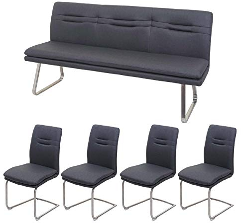 Mendler Esszimmer-Set HWC-H70, Esszimmergruppe Sitzgruppe Esszimmergarnitur, Stoff/Textil Edelstahl gebürstet - dunkelgrau 180cm