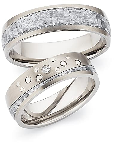123traumringe Eheringe in Carbon & Titan I Partnerringe mit Brillant & Etui I Gravierbare Eheringe mit Ringgröße 50-70 mm I Hochwertige Verlobungsringe in 6 mm Breite & 1,8 mm Stärke I P47
