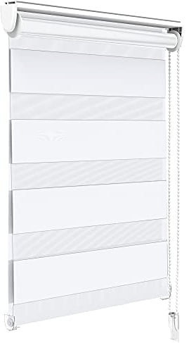 VOUNOT® Estores Enrollables de Doble Capa Noche y Día, Persianas Enrollables Interior para Ventana, Translúcido y Oscurecido, Color Blanco, 45 x 150 cm