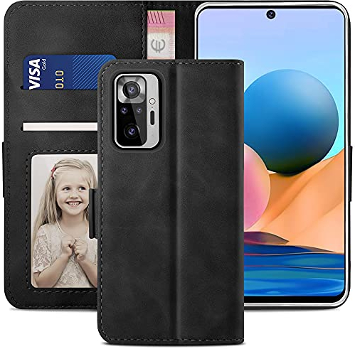 YATWIN Handyhülle Xiaomi Redmi Note 10 Pro Hülle, KlapphülleXiaomi Redmi Note 10 Pro Premium Leder Brieftasche Schutzhülle [Kartenfach] [Magnet] [Stand] Handytasche Case, Schwarz