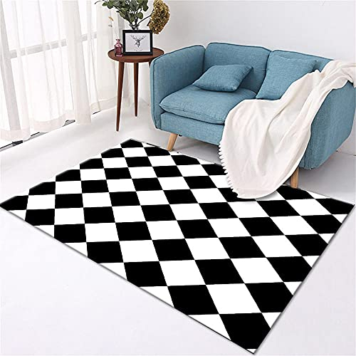 Vinyl Rug Living Room Rug Schwarz weißes Rautenmuster modernes minimalistisches geometrisches Grafikdesign Büro Teppich 80X120cm