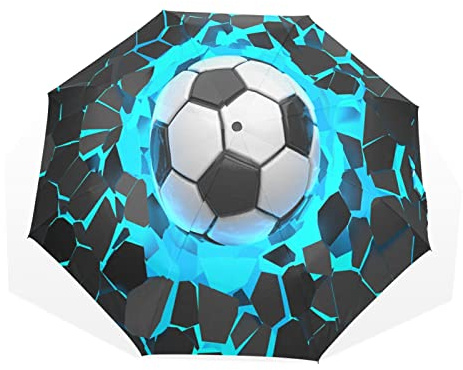 TropicalLife Umbrella 3d Sport Ball Football Soccer Windproof 3 Fold Umbrella for Women Men Girls Boys Unisex Ultralight Outdoor Travel Compact Umbrella