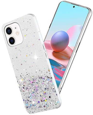 Phone Case for Apple iPhone 12 Mini, Glitter Bling Design for iPhone 12 Mini Case Clear Silione Soft Aesthetic Slim Cover Pink Cute for Women & Girls (Clear)