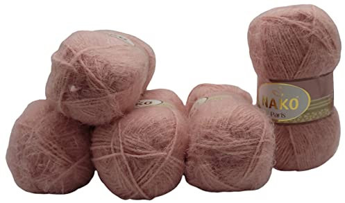 Yarn 5 x 100g Strickwolle Nako Paris, 500 Gramm Strickgarn einfarbig mit Acryl und Polyamid (rosa 5408)