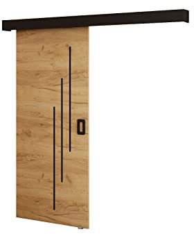 Ensemble Porte coulissante avec rail - Kit Porte Suspendue interieur et Quincaillerie Sliding Barn Door - 90x204cm - MAY VI (Avec Système Soft-Close, Chêne doré)