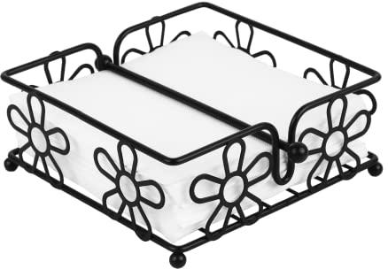 Chrome Napkin Holder with Flower Design Black