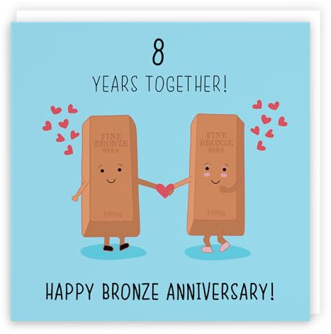 Hunts England - Large 8th Wedding Anniversary Card - Large Size - Bronze Anniversary - Iconic Collection - Large - 210 x 210 mm - 8 Years Cute Anniversary Card For Him, Her, Couples, etc.