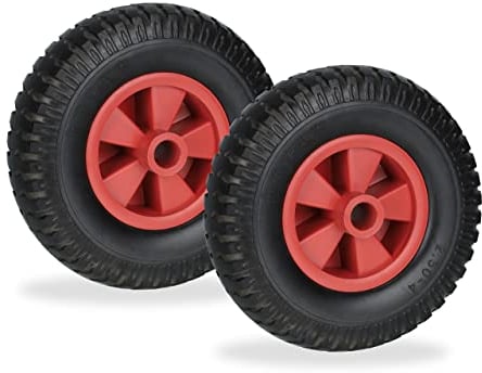 Relaxdays 2.50-4 Ruota Carriola, Set da 2, Gomma Piena Antipanne con Cerchione in Plastica, Ruotino, 80 kg, Nero Rosso