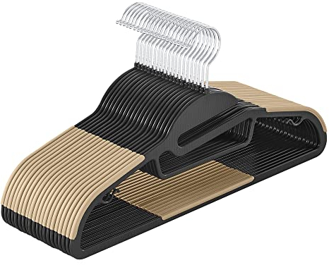 SONGMICS Kleiderbügel Kunststoff, 20er Set, Bügel mit U-förmiger Öffnung, platzsparend, 0,5 cm dick, 41,5 cm breit, um 360° drehbarer Haken, schwarz-braun CRP041B02
