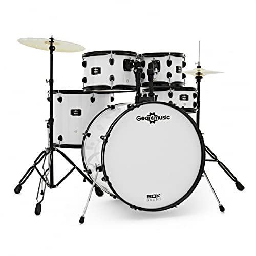 BDK22 Kit complet de batterie acoustique Rock Size avec cymbales et matériel blanc