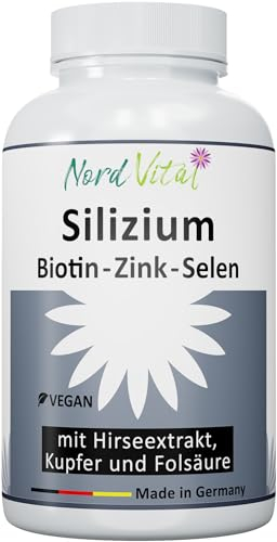 Silicium hautement dosé à base d'extrait de bambou (850 mg), d'extrait de millet, de biotine, de zinc, de sélénium, de cuivre et d'acide folique - Silicium organique à haute biodisponibilité - 120