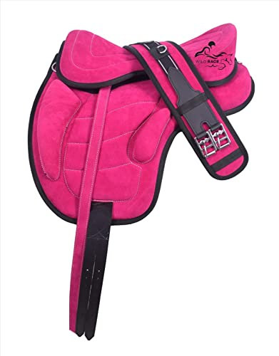 WILD RACE Treeless Freemax Fully Suede All Purpose Horse Saddles (Various Colour and Size) (13, Pink)