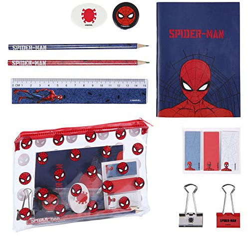 CARTOON Schreibwaren-Set, 12 Stück, Notizblock, Bleistifte, Zubehör, Tombolino, Geschenkidee (Spiderman)