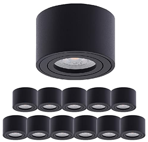 Oktaplex 12 Stück Aufbauspot Lile Schwarz - inkl. LED Modul 4,8W 230V 3000K Warmweiß 80x50mm Aufputz Aufbauleuchte Aufbaustrahler Aluminium Schwenkbar
