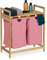 Relaxdays Wäschekorb Regal, Bambus, ausziehbar, HBT: 73 x 64 x 33 cm, Wäschesammler, 2 Fächer, Wäscheablage, Natur/rosa