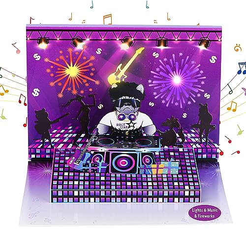 Musikalische Geburtstagskarte, lustige 3D-DJ-Hunde-Pop-Up-Geburtstagskarte mit Musik & Feuerwerk, Licht für Männer, Jungen, Sohn, Enkel, Ehemann, Vater, Opa, Neffe, Teenager, Freund, Bruder