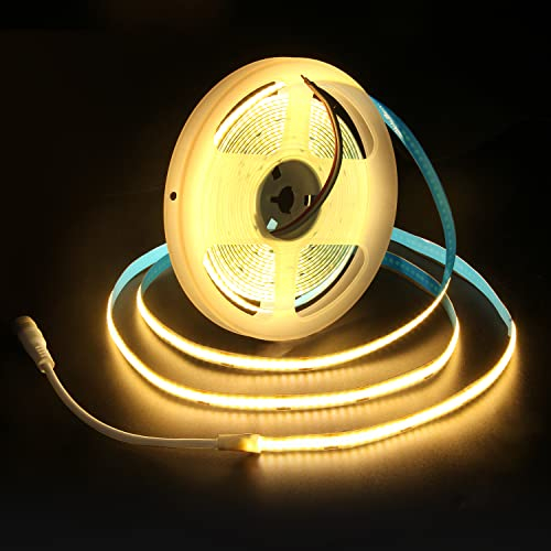 ALITOVE 12V COB LED Streifen Warmweiß 3000K 252LEDs/m LED Strip 5M 8mm Breit Nicht Wasserdicht IP30 für Schlafzimmer Wohnzimmer Küche Dekoration ohne Netzteil und Dimmer