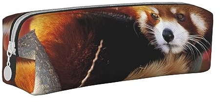 TOMPPY Mexiko Chili Pyramide Nachos Kaktus Musik gedruckt Bleistift Fall Leder Bleistift Tasche Tragbare Schreibwaren Organizer Bleistift Halter Make-up Tasche mit Reißverschluss, Red Panda,