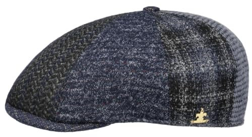 LIERYS Wessington Patchwork Flatcap Herren Warme Winterkappe mit Stretchfutterband Herbst Winter blau 62 cm