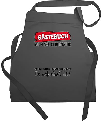 Schürze Geschenk - Gästebuch 50. Geburtstag - 60x87 - Anthrazit - kochschürze damen 50 50.geburtstag mein schuerze 50er zum herren (50) 50iger fünfzig 50-geburtstag 50th 50igster 50ger 50zigster