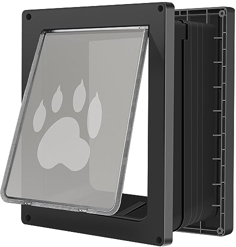 CEESC Puerta grande para perro para pared, puerta para mascotas resistente a la intemperie para gatos y perros de hasta 100 libras, duradera, túnel telescópico, panel de cierre a presión incluido
