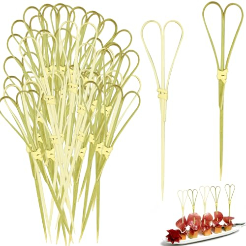100 púas de bambú para cócteles, brochetas de bambú para Aperitivos, Palillos de cóctel, Palillos de bambú, Palillos de bambú Hechos a Mano, Palillos de cóctel, Palillos de Comida (4,7 Pulgadas)