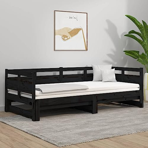 TANZEM Tagesbett Ausziehbar Schwarz Massivholz Kiefer 2X(80x200) cm, Schlafsofa, Daybed, Bettsofa, Sofa Bed, Sofabett, Schlafcouch, Jugendbett, Bettgestell, Bettcouch - 820321