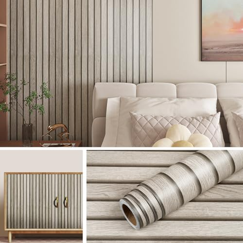 Livelynine Selbstklebende Tapete Holzoptik Paneele 3D Wandpaneele Selbstklebend Holzoptik Grau Weiß Abwaschbare Tapete Holz Optik Wand Wohnzimmer Schlafzimmer Bad Klebefolie Möbel Holz Schrank 40CMx2M