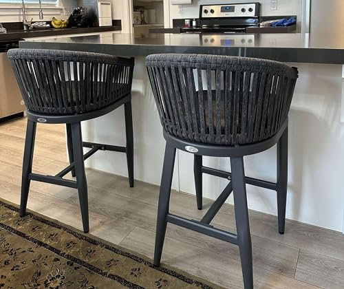 PURPLE LEAF Tabouret de Bar Aluminium avec Sièges Rembourrés, Style Moderne Lot de 2 Chaises de Bar avec Dossier en Corde et Repose-Pieds, Siège de 61 cm