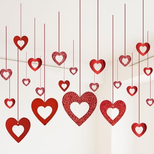 Herzgirlanden Herzförmige Luftschlangen Herzen Girlande Herz Banner 12 STK. Liebesherz Deckenhänger Hängende Dekoration zum Valentinstag Hochzeitstag Verlobung Muttertag Dekorationen Rot
