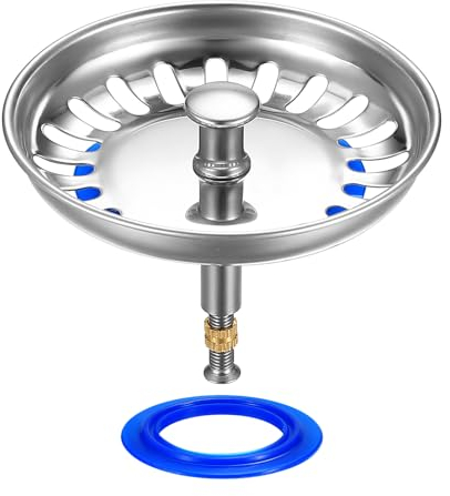 HUAERSICO Abflusssieb küchenspüle 79mm - Siebkörbchen mit Höhenverstellbar - Waschbecken sieb - Spülbecken Abflussstopfen,Blanco Spüle zubehör,Insgesamt 2 Ersatz-Wasserdichtungen