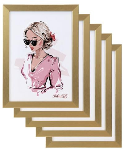 IDEAL TREND 3er 5er Pack Hekla Set Holzrahmen Foto Bilderrahmen Wanddeko Collage Poster Rahmen: Farbe: 5er Pack Gold | Format: 50x70